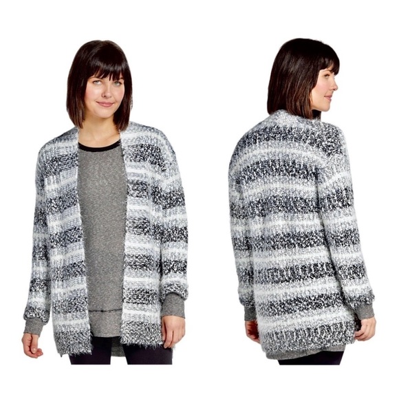 Heartloom Evereve Mila Multi Striped Open Front Long Sleeve Cardigan Sweater M - Picture 3 of 16